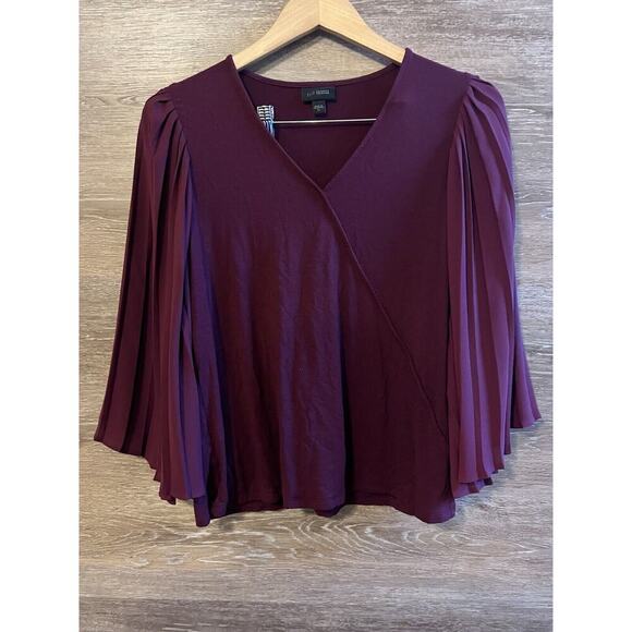 J. Jill Wearever Blouse Top XS Burgundy Fan Flare Pleated Sleeves Fall Holiday - Picture 3 of 10